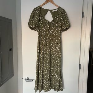ASTR the Label floral midi dress with puff sleeves and open back